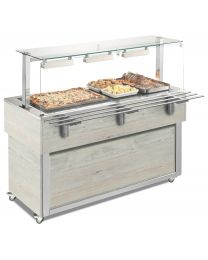 Afinox Tradition White Oak 4/1 GN 1464mm Glass Top Heated Food Island & Gantry