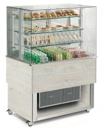 Afinox Tradition White Oak Open Front 3 Tier Refrigerated Food Island